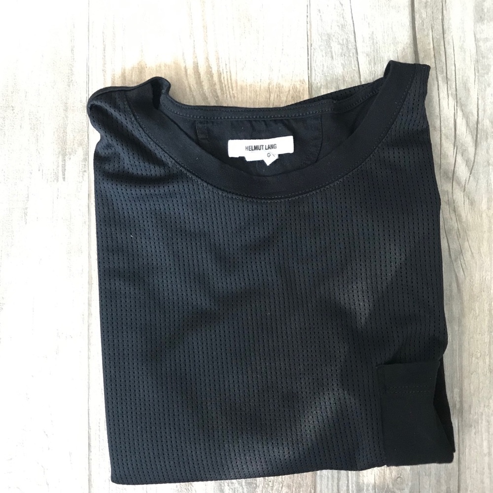Helmut Lang half mesh black short sleeve tee Sz L - Picture 2 of 8